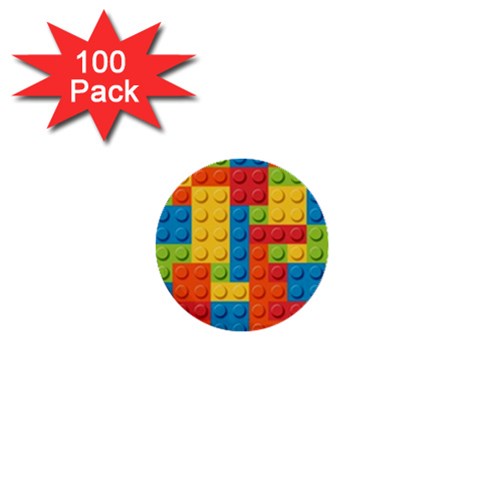 Lego Bricks, Colorful Dots Background 1  Mini Buttons (100 pack)  from ArtsNow.com Front