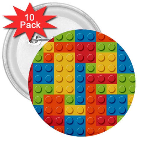 Lego Bricks, Colorful Dots Background 3  Buttons (10 pack)  from ArtsNow.com Front