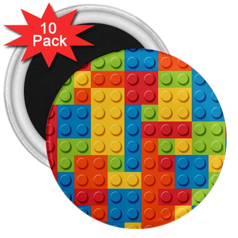 Lego Bricks, Colorful Dots Background 3  Magnets (10 pack)  from ArtsNow.com Front