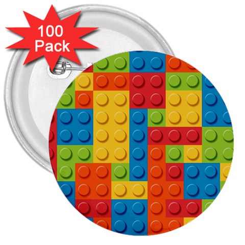 Lego Bricks, Colorful Dots Background 3  Buttons (100 pack)  from ArtsNow.com Front