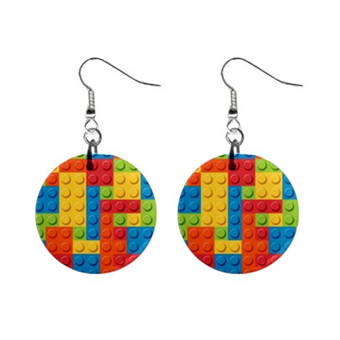 Lego Bricks, Colorful Dots Background Mini Button Earrings from ArtsNow.com Front