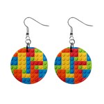 Lego Bricks, Colorful Dots Background Mini Button Earrings