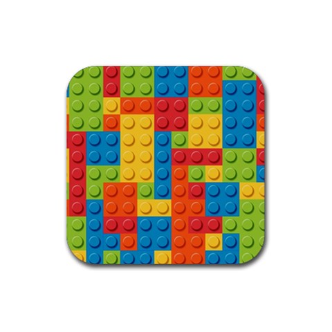 Lego Bricks, Colorful Dots Background Rubber Coaster (Square) from ArtsNow.com Front