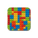 Lego Bricks, Colorful Dots Background Rubber Coaster (Square)