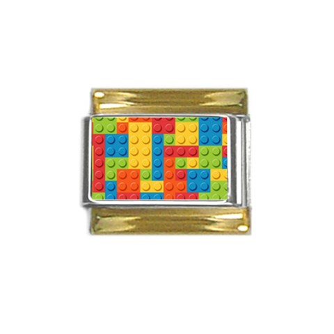 Lego Bricks, Colorful Dots Background Gold Trim Italian Charm (9mm) from ArtsNow.com Front