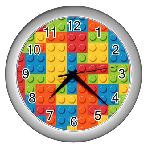 Lego Bricks, Colorful Dots Background Wall Clock (Silver) from ArtsNow.com Front