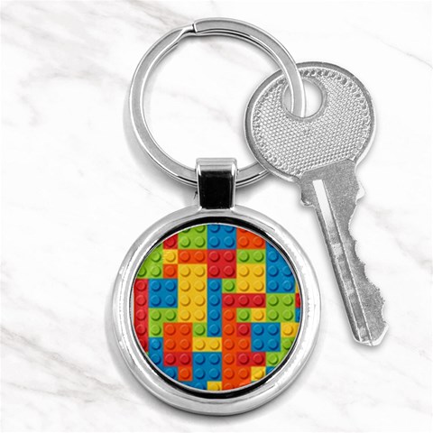 Lego Bricks, Colorful Dots Background Key Chain (Round) from ArtsNow.com Front