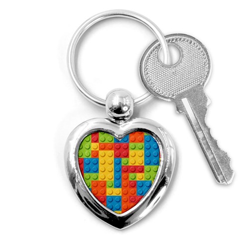 Lego Bricks, Colorful Dots Background Key Chain (Heart) from ArtsNow.com Front