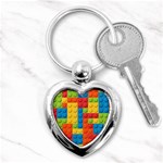 Lego Bricks, Colorful Dots Background Key Chain (Heart)