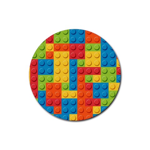 Lego Bricks, Colorful Dots Background Rubber Coaster (Round) from ArtsNow.com Front