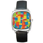 Lego Bricks, Colorful Dots Background Square Metal Watch