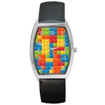 Lego Bricks, Colorful Dots Background Barrel Style Metal Watch