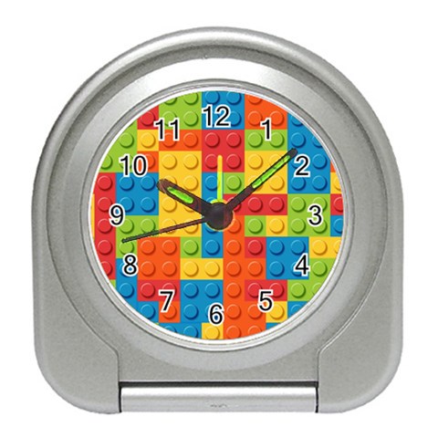 Lego Bricks, Colorful Dots Background Travel Alarm Clock from ArtsNow.com Front