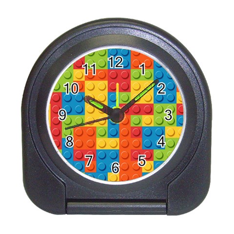 Lego Bricks, Colorful Dots Background Travel Alarm Clock from ArtsNow.com Front