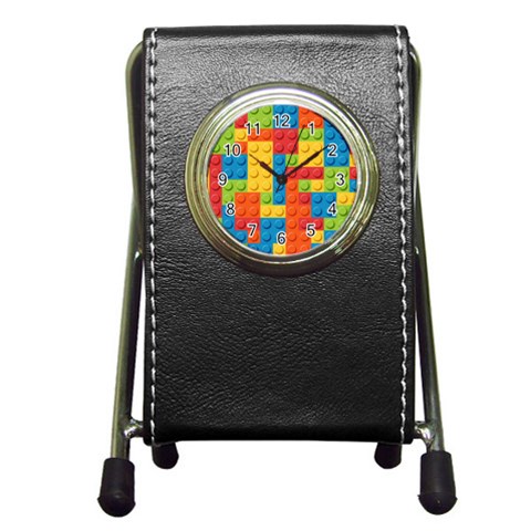 Lego Bricks, Colorful Dots Background Pen Holder Desk Clock from ArtsNow.com Front