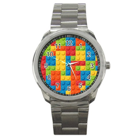 Lego Bricks, Colorful Dots Background Sport Metal Watch from ArtsNow.com Front