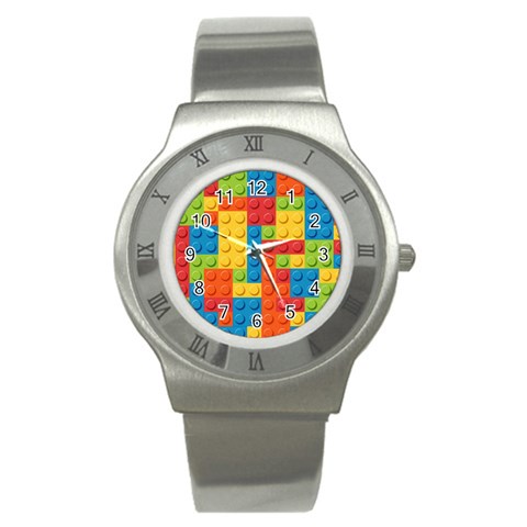 Lego Bricks, Colorful Dots Background Stainless Steel Watch from ArtsNow.com Front