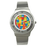 Lego Bricks, Colorful Dots Background Stainless Steel Watch