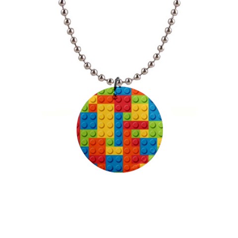 Lego Bricks, Colorful Dots Background 1  Button Necklace from ArtsNow.com Front