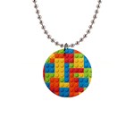 Lego Bricks, Colorful Dots Background 1  Button Necklace