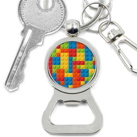 Lego Bricks, Colorful Dots Background Bottle Opener Key Chain from ArtsNow.com Front