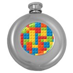 Lego Bricks, Colorful Dots Background Round Hip Flask (5 oz)