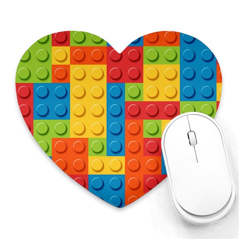 Lego Bricks, Colorful Dots Background Heart Mousepad from ArtsNow.com Front