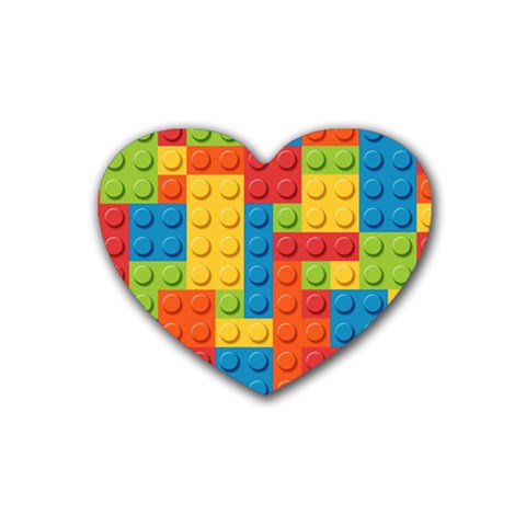 Lego Bricks, Colorful Dots Background Rubber Coaster (Heart) from ArtsNow.com Front