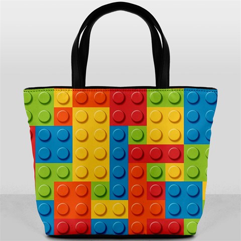 Lego Bricks, Colorful Dots Background Bucket Bag from ArtsNow.com Back