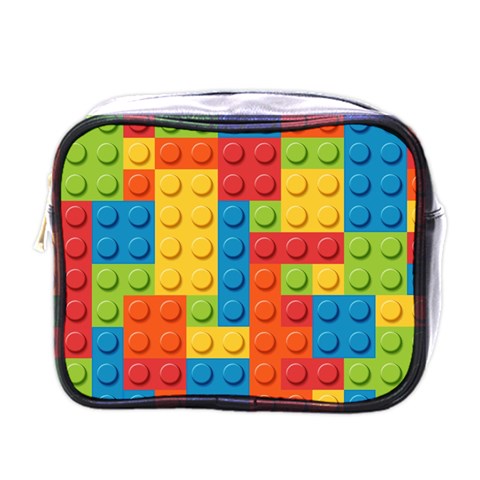 Lego Bricks, Colorful Dots Background Mini Toiletries Bag (One Side) from ArtsNow.com Front