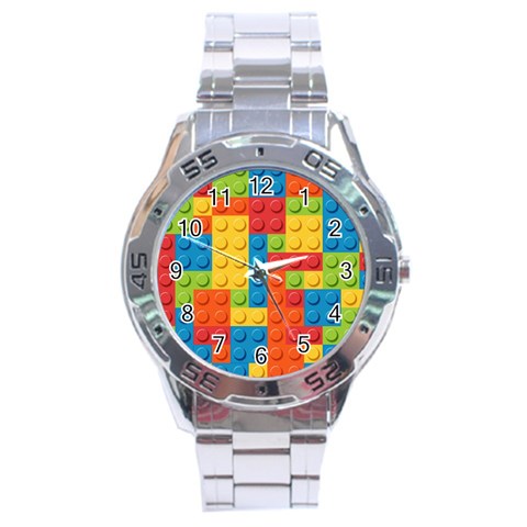 Lego Bricks, Colorful Dots Background Stainless Steel Analogue Watch from ArtsNow.com Front