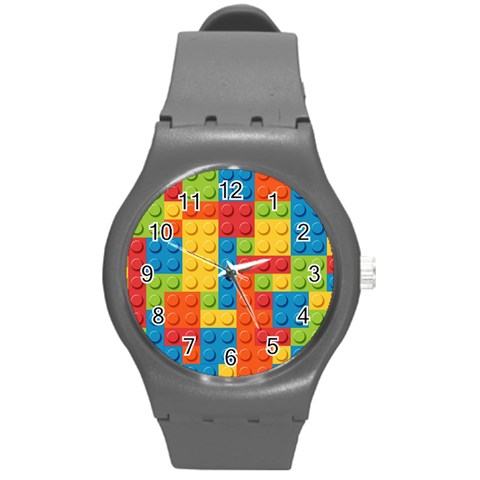 Lego Bricks, Colorful Dots Background Round Plastic Sport Watch (M) from ArtsNow.com Front