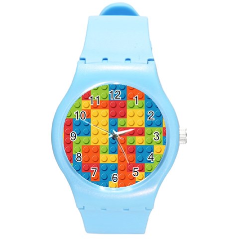 Lego Bricks, Colorful Dots Background Round Plastic Sport Watch (M) from ArtsNow.com Front