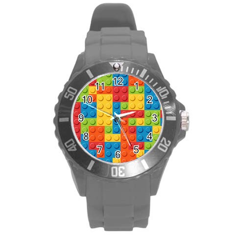 Lego Bricks, Colorful Dots Background Round Plastic Sport Watch (L) from ArtsNow.com Front