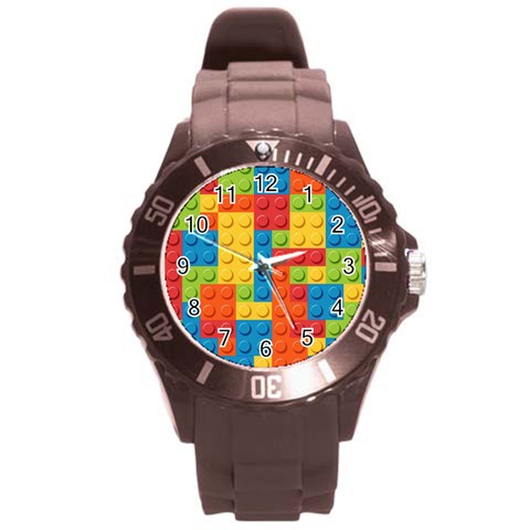 Lego Bricks, Colorful Dots Background Round Plastic Sport Watch (L) from ArtsNow.com Front