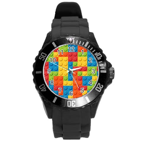 Lego Bricks, Colorful Dots Background Round Plastic Sport Watch (L) from ArtsNow.com Front