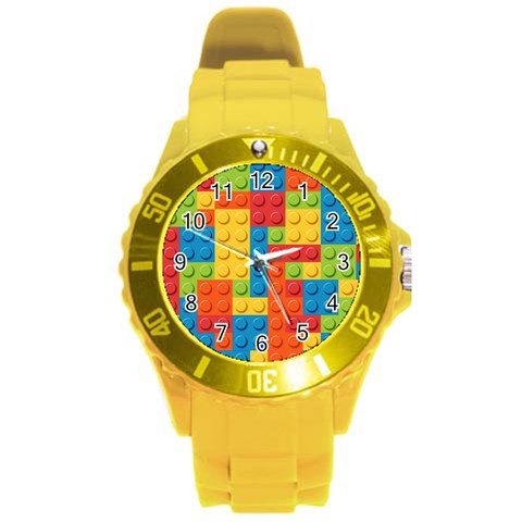 Lego Bricks, Colorful Dots Background Round Plastic Sport Watch (L) from ArtsNow.com Front