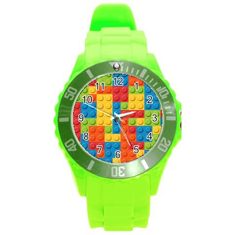 Lego Bricks, Colorful Dots Background Round Plastic Sport Watch (L) from ArtsNow.com Front