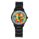 Lego Bricks, Colorful Dots Background Stainless Steel Round Watch