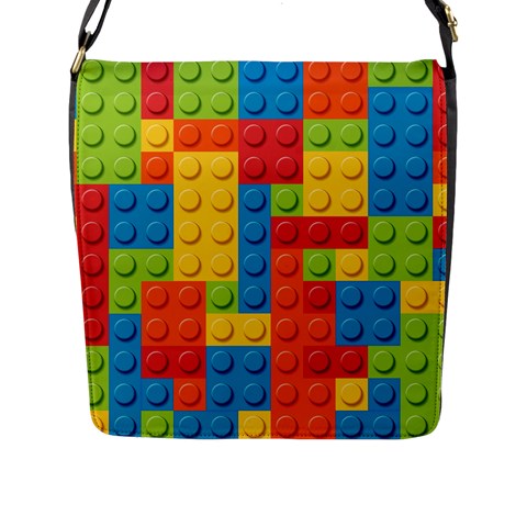 Lego Bricks, Colorful Dots Background Flap Closure Messenger Bag (L) from ArtsNow.com Front