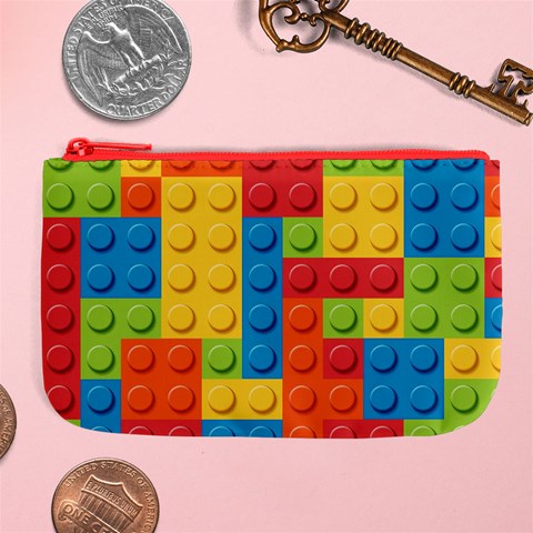 Lego Bricks, Colorful Dots Background Large Coin Purse from ArtsNow.com Front