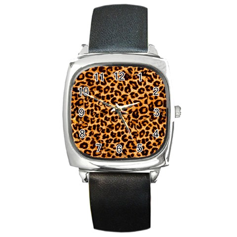 Leopard Skin Texture Macro, Brown Square Metal Watch from ArtsNow.com Front