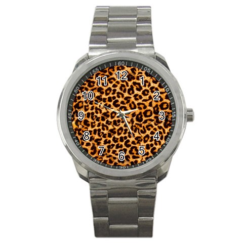 Leopard Skin Texture Macro, Brown Sport Metal Watch from ArtsNow.com Front