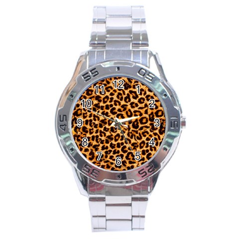 Leopard Skin Texture Macro, Brown Stainless Steel Analogue Watch from ArtsNow.com Front