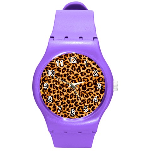 Leopard Skin Texture Macro, Brown Round Plastic Sport Watch (M) from ArtsNow.com Front