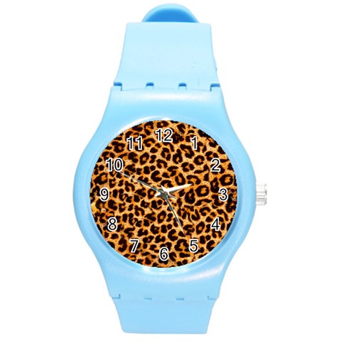 Leopard Skin Texture Macro, Brown Round Plastic Sport Watch (M) from ArtsNow.com Front