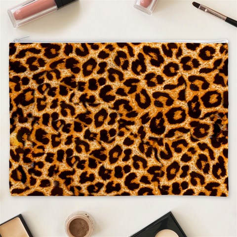 Leopard Skin Texture Macro, Brown Cosmetic Bag (XXXL) from ArtsNow.com Front