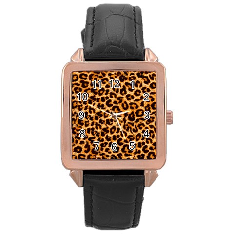 Leopard Skin Texture Macro, Brown Rose Gold Leather Watch  from ArtsNow.com Front