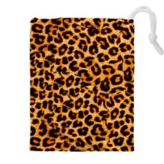 Leopard Skin Texture Macro, Brown Drawstring Pouch (4XL) from ArtsNow.com Front