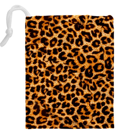 Leopard Skin Texture Macro, Brown Drawstring Pouch (4XL) from ArtsNow.com Back